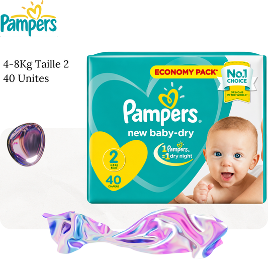 Couches Bébé 4-8Kg Taille 2 ultra absorbantes Mainline x40 unités - PAMPERS