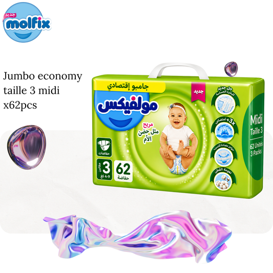 Couches bébé jumbo economy taille 3 midi x62pcs - MOLFIX