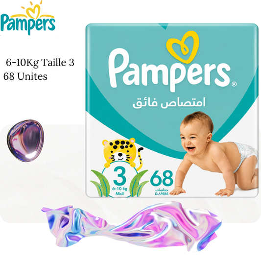 Couches Bébé 6-10Kg Taille 3 ultra absorbantes Mainline x68 unités - PAMPERS
