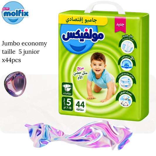Couches bébé jumbo economy taille 5 junior x44pcs - MOLFIX