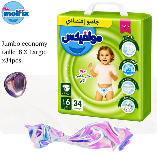 Couches bébé jumbo economy taille 6(15+kg) extra large x34 unités - MOLFIX