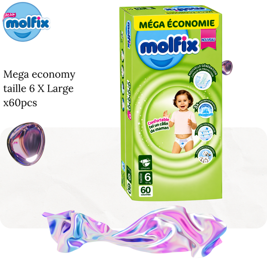 Couches bébé Mega taille 6 X Large x60 pcs - MOLFIX