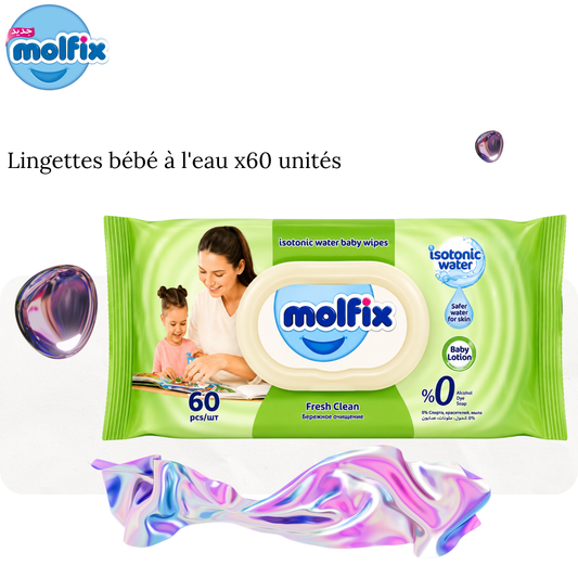 Lingettes bébé à l'eau x60 unités - Molfix