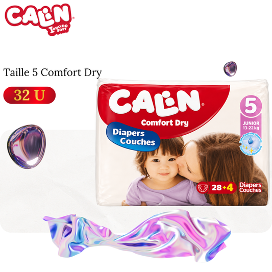 Couches bébé confort dry taille 5 Junior  x32 pcs - CALIN