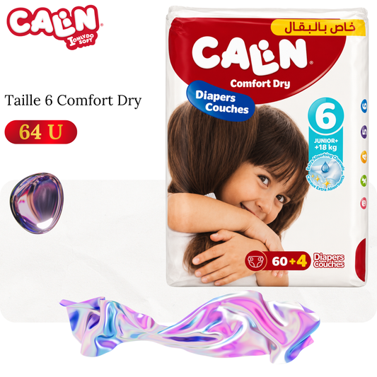 Couches bébé confort dry taille 6 Junior Plus  x64 pcs - CALIN