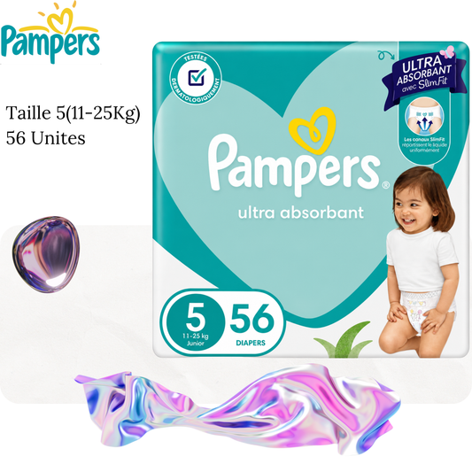Couches Bébé ultra absorbantes Mainline Taille 5(11-25Kg) x56 unités - PAMPERS