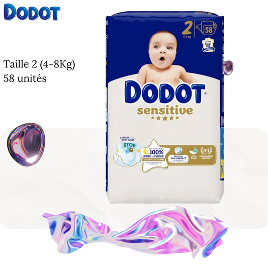 Couches bébé sensitive Jumbo Pack Taille 2 (4-8Kg) 58 unités - DODOT